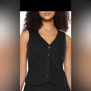 NWT Express Classic Fit V-Neck Button-Up Linen Black Vest XXL